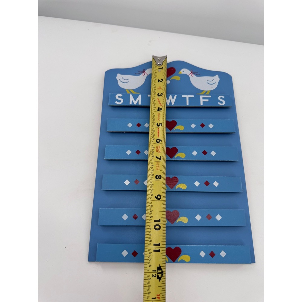 Perpetual Calendar Wood Wall Hanging Blue Folk Art Geese Hearts Vintage New - Picture 2 of 7